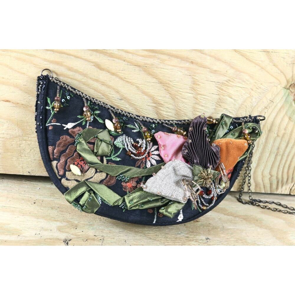 Mary Frances Beaded Handbag Purse Floral Embroidered Chain Crossbody Vintage